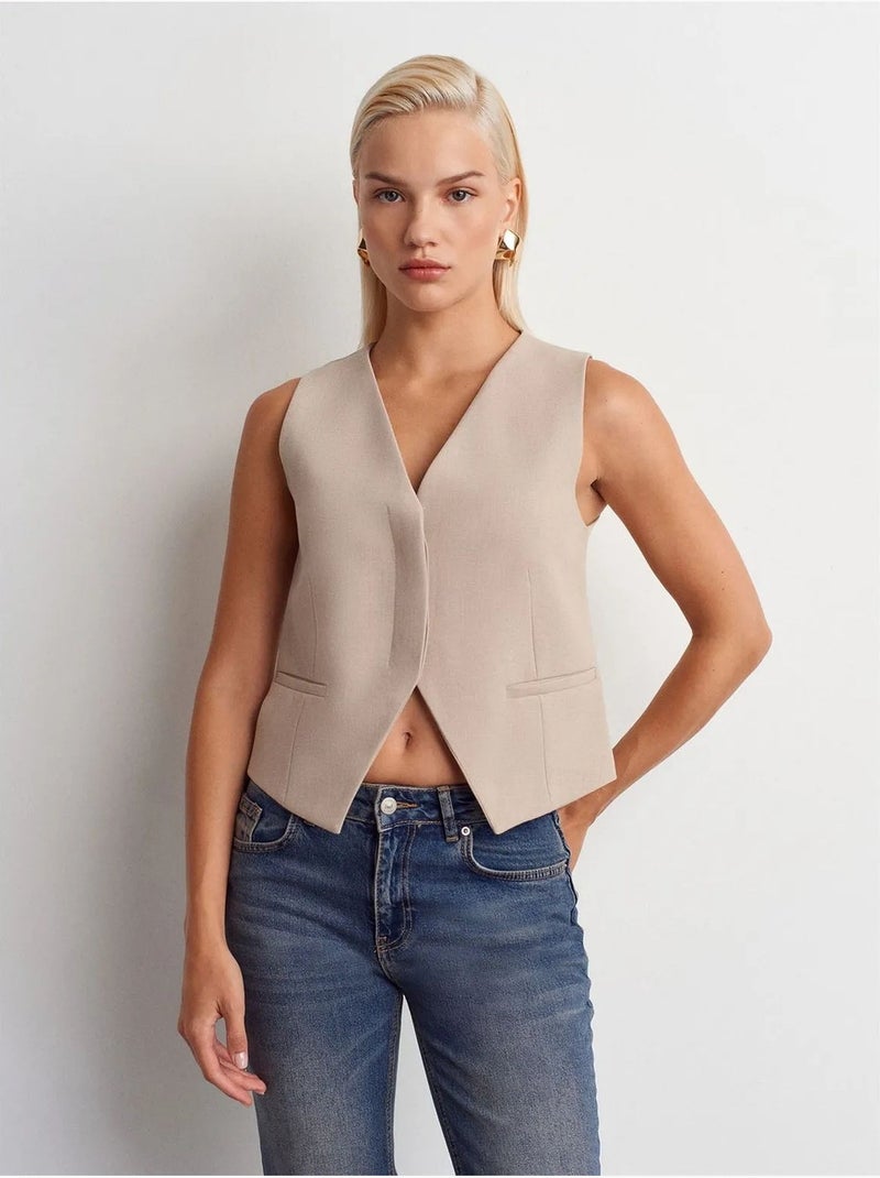 Gilet court boutonné dilvin Beige argile - Kiabi