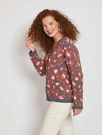 Gilet court boutonné jacquard léopard - Afibel