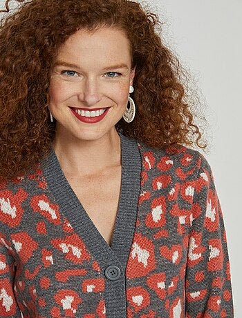 Gilet court boutonné jacquard léopard - Afibel