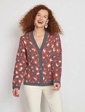 Gilet court boutonné jacquard léopard