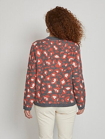 Gilet court boutonné jacquard léopard