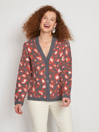 Gilet court boutonné jacquard léopard