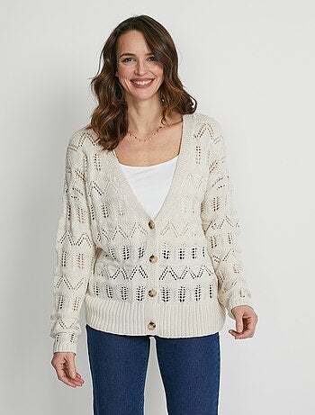 Gilet court boutonné maille ajourée