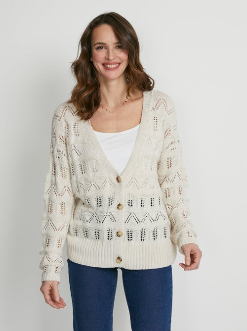 Gilet court boutonné maille ajourée - Kiabi