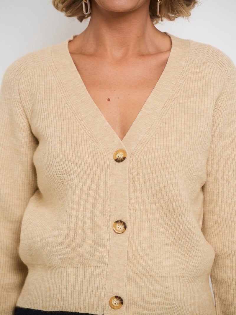 Gilet court col v boutons contrastés - afibel Beige - Kiabi