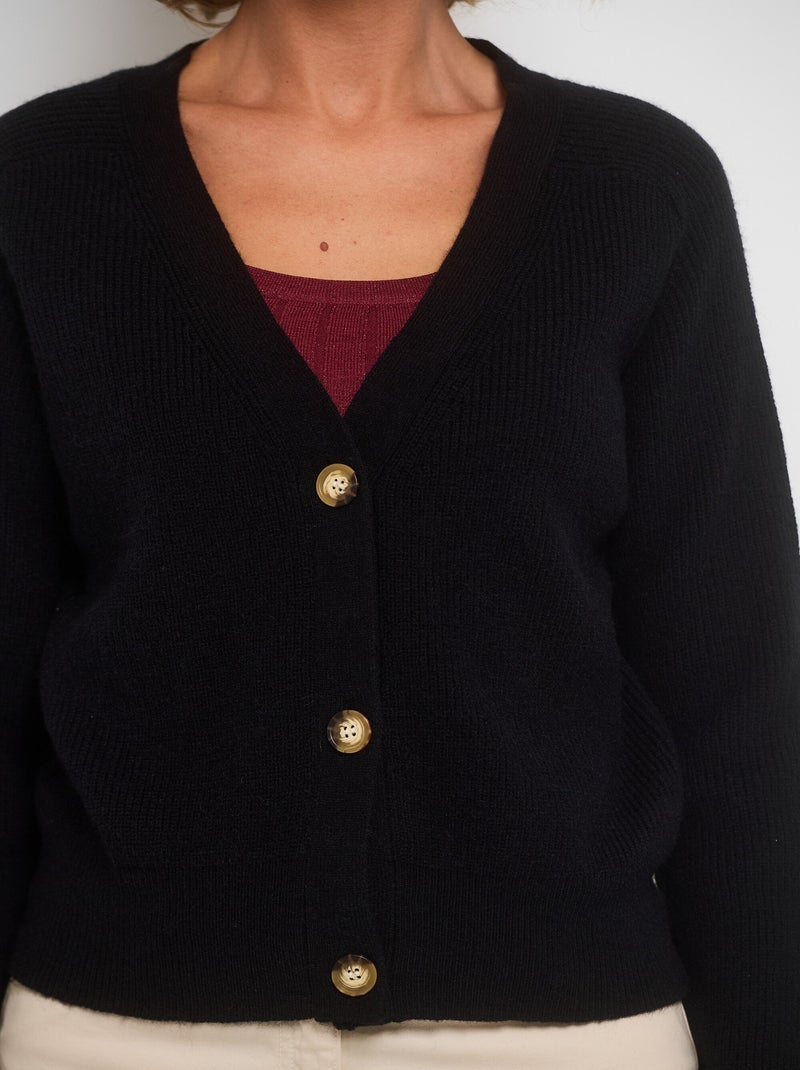 Gilet court col V boutons contrastés Noir - Kiabi