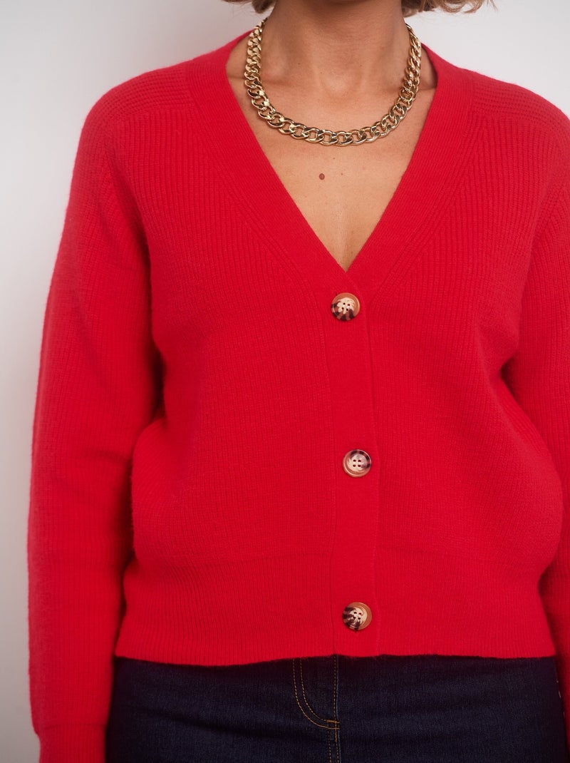 Gilet court col V boutons contrastés Rouge - Kiabi