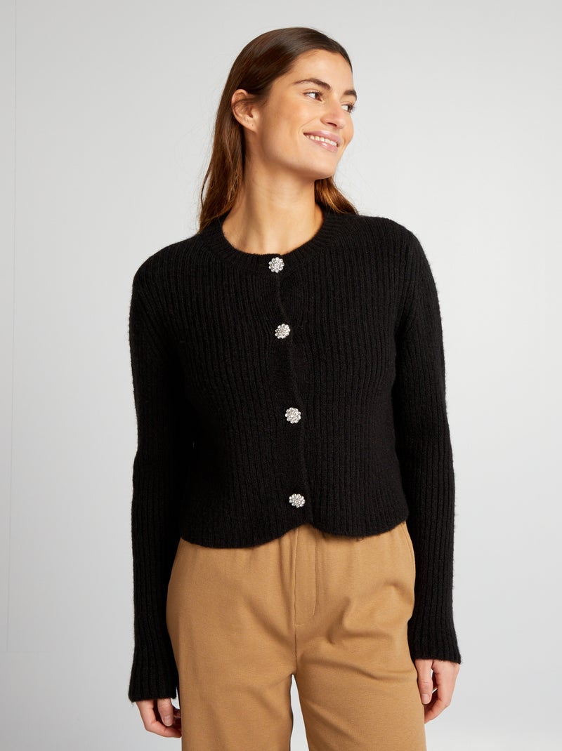 Gilet court côtelé avec boutons bijoux noir Kiabi