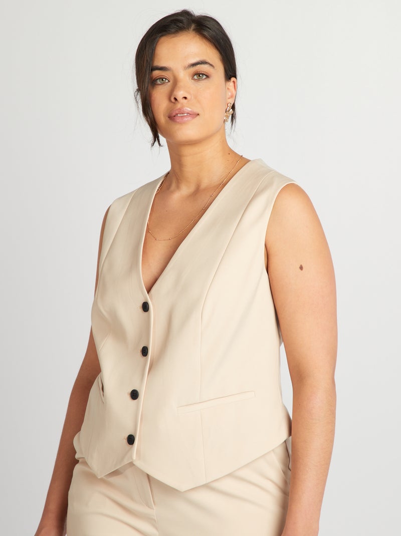 Gilet court de tailleur sans manches Beige - Kiabi