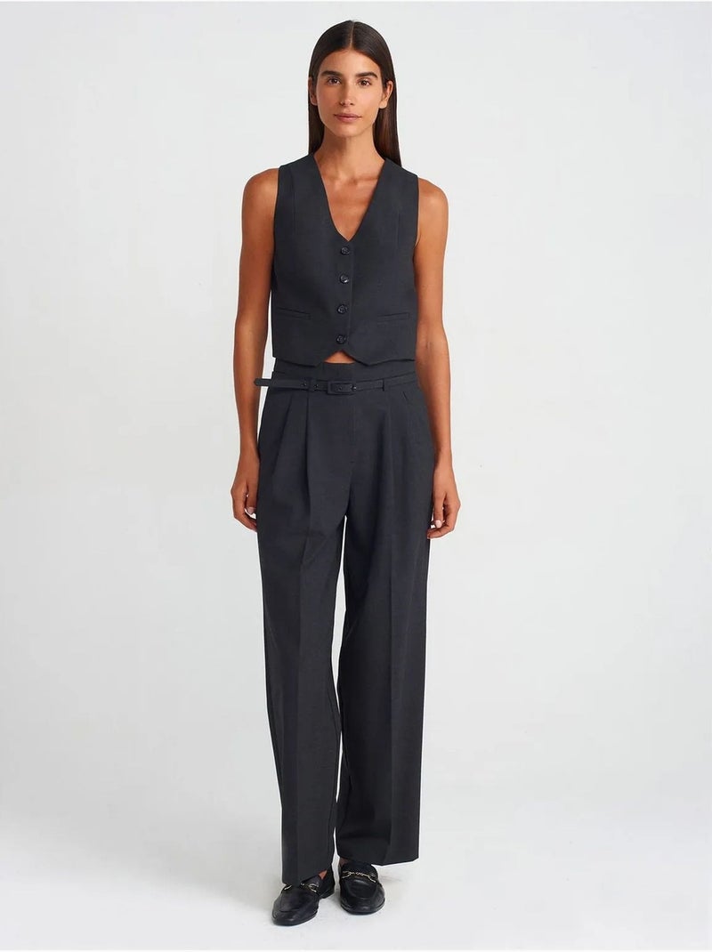 Gilet Court En Crêpe À Boutons gris anthracite - Kiabi