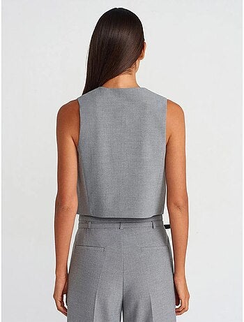 Gilet Court En Crêpe À Boutons