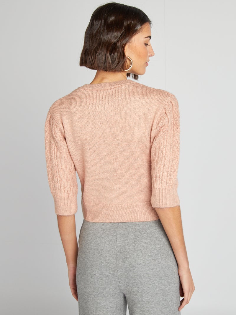 Gilet court en maille tressée Rose - Kiabi