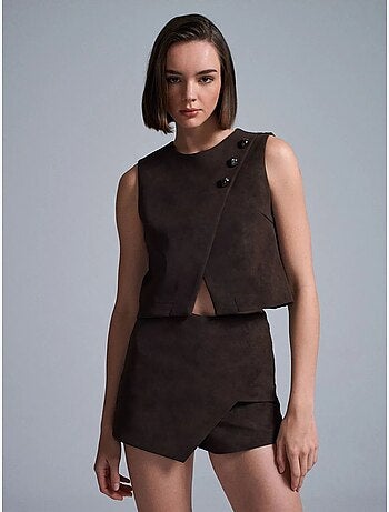 Gilet court en simili cuir à boutons dilvin