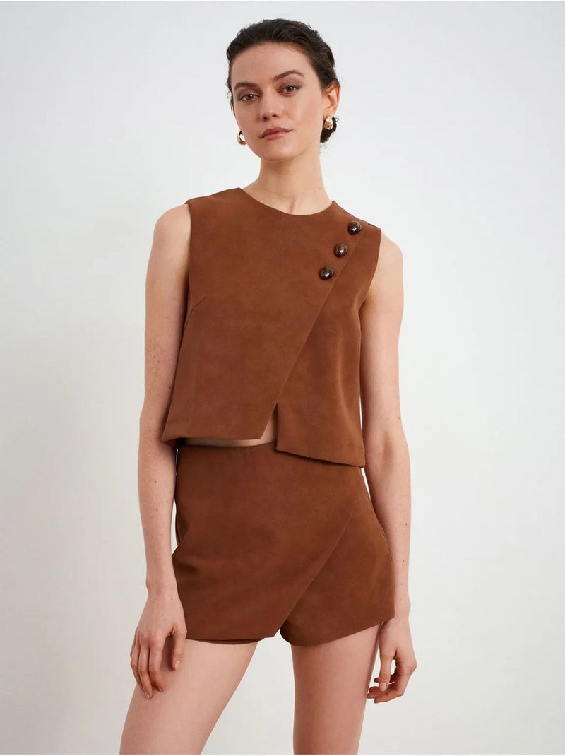 Gilet Court En Simili Cuir À Boutons Marron - Kiabi
