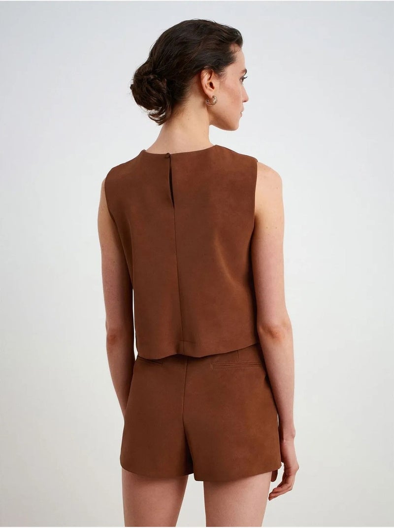 Gilet Court En Simili Cuir À Boutons Marron - Kiabi