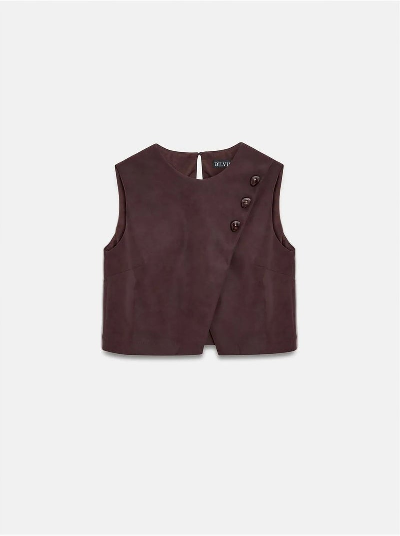 Gilet Court En Simili Cuir À Boutons Rouge bordeaux - Kiabi
