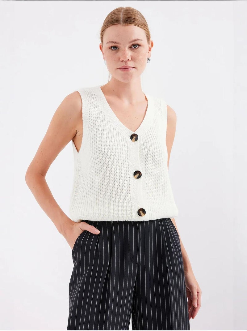 Gilet court en tricot boutonné bdart Ivoire - Kiabi