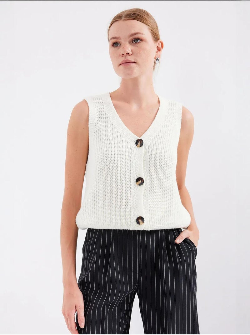 Gilet court en tricot boutonné bdart Ivoire - Kiabi