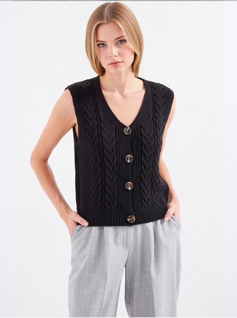Gilet court en tricot boutonné bdart Noir - Kiabi