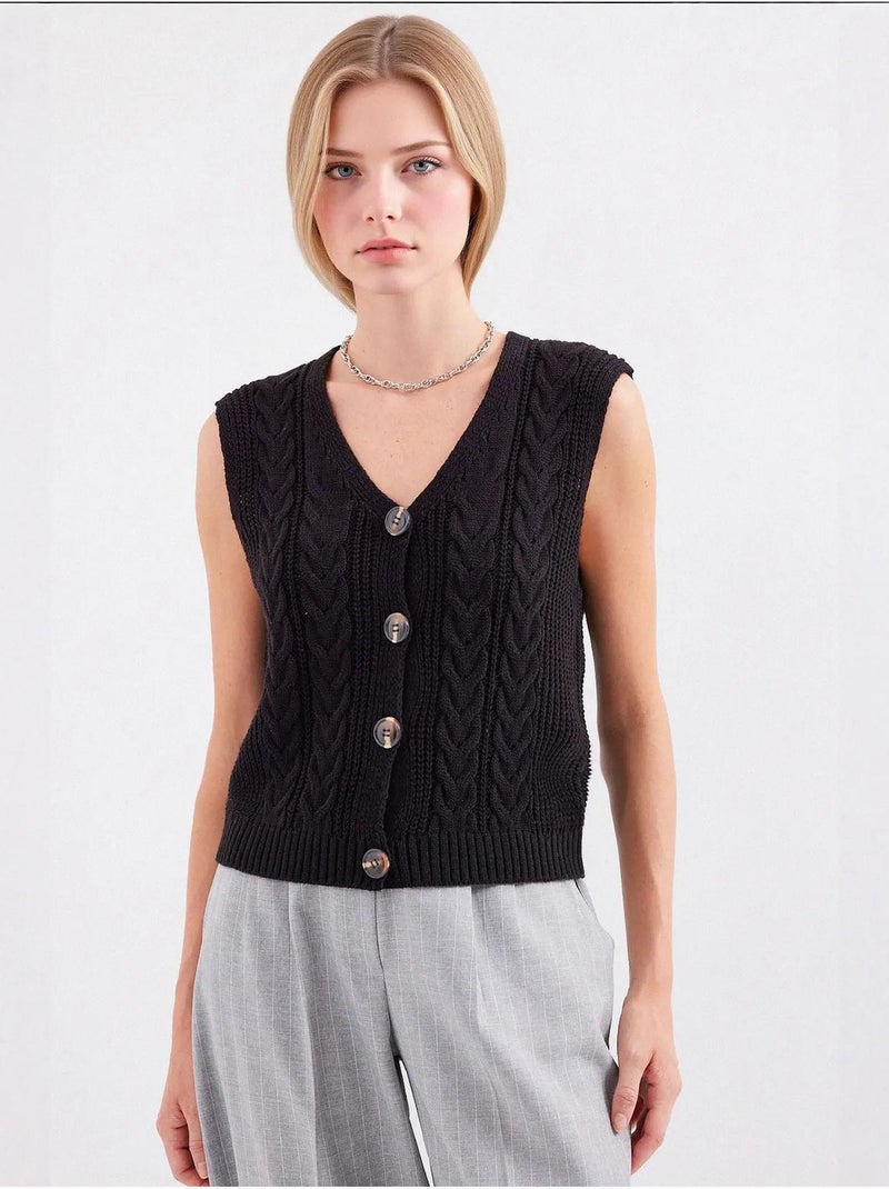 Gilet court en tricot boutonné bdart Noir - Kiabi