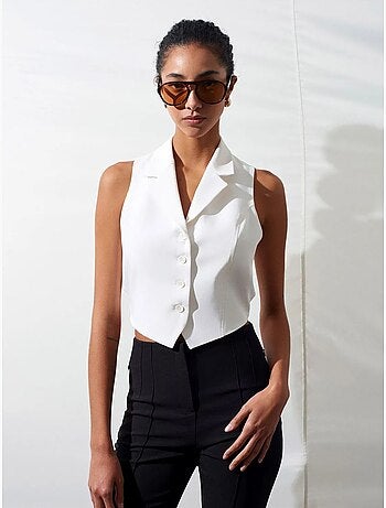 Gilet court femme à col châle