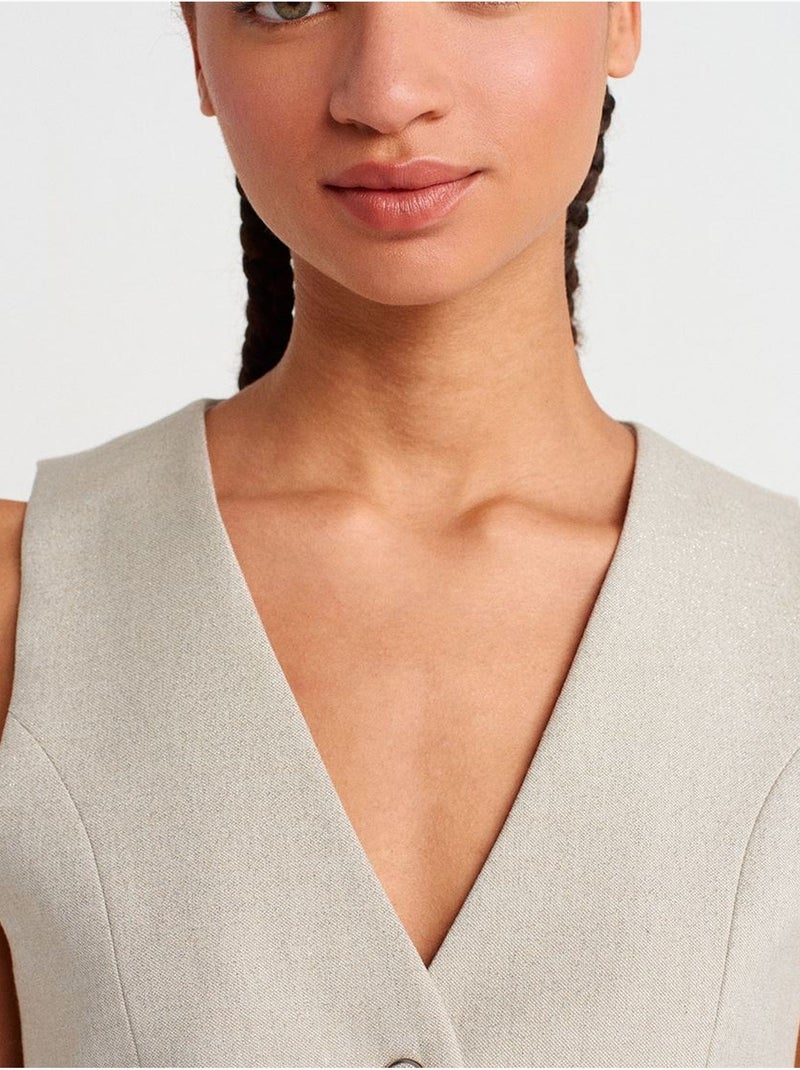 Gilet Court Femme À Col V Et Boutonnage Sable - Kiabi