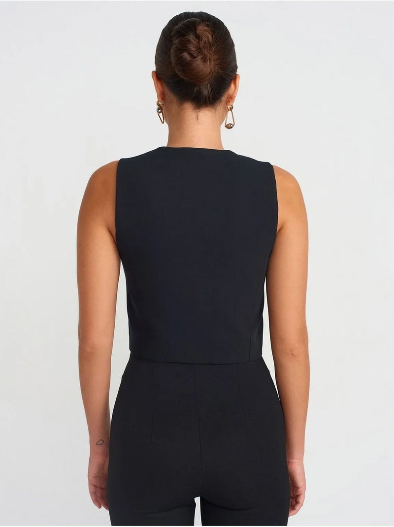 Gilet Court Femme En Crêpe Noir - Kiabi