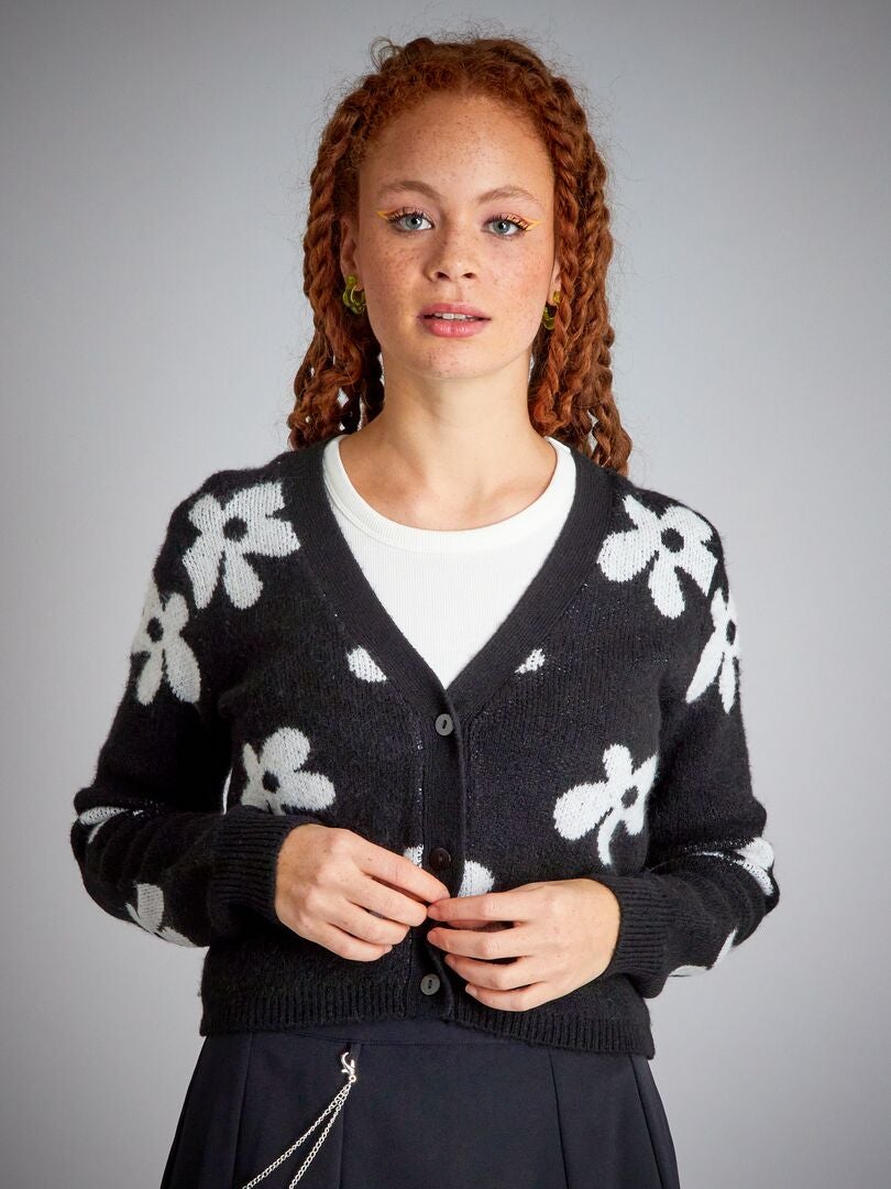 Gilet court maille douce imprimé noir - Kiabi