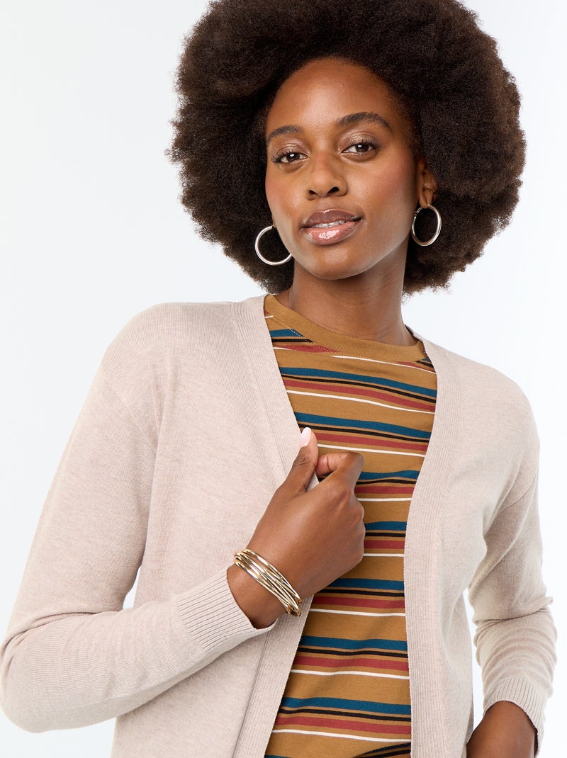 Gilet court ouvert en maille fine jauge Beige - Kiabi