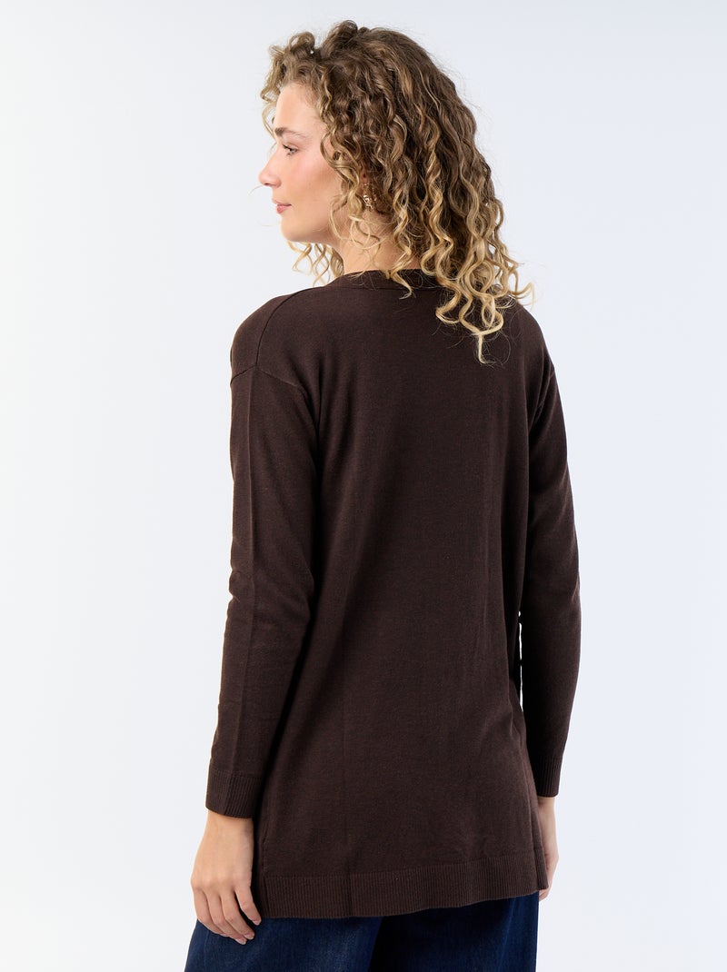 Gilet court ouvert en maille fine jauge Marron - Kiabi