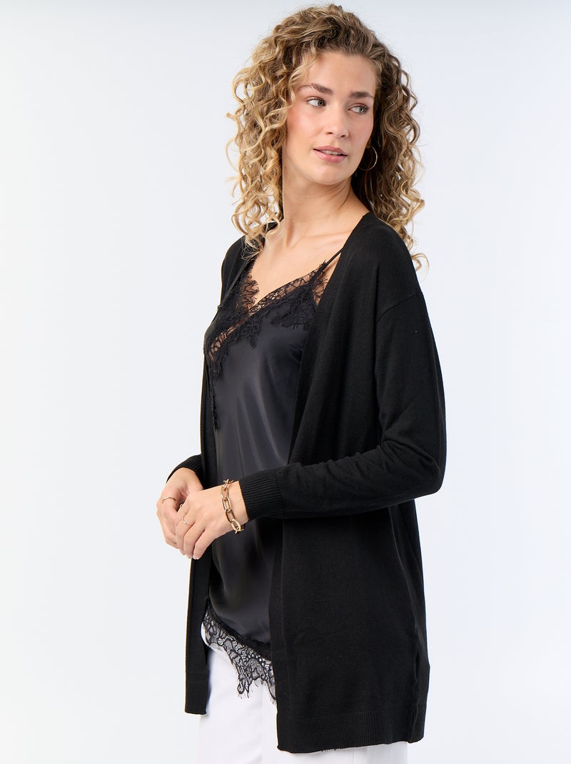 Gilet court ouvert en maille fine jauge Noir - Kiabi