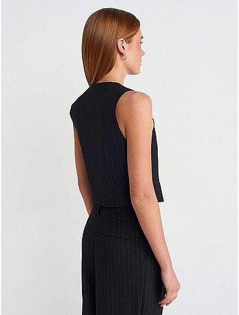 Gilet Court Rayé À Boutons
