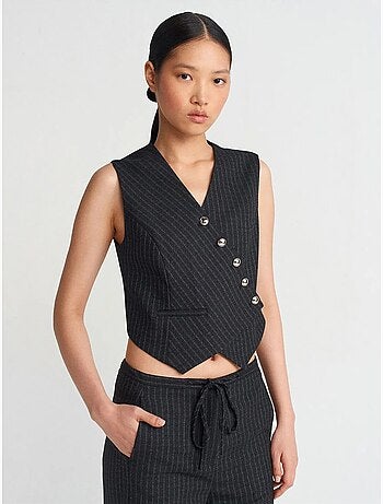 Gilet Court Rayé À Boutons
