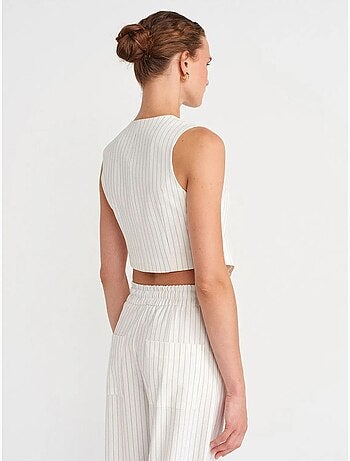 Gilet court rayé pour femme avec ceinture dilvin