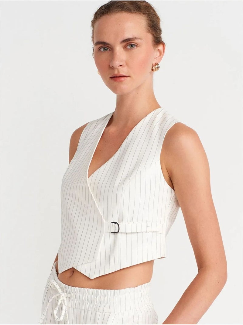 Gilet court rayé pour femme avec ceinture dilvin Blanc - Kiabi