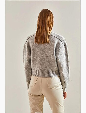 Gilet court zippé orné de perles lucci