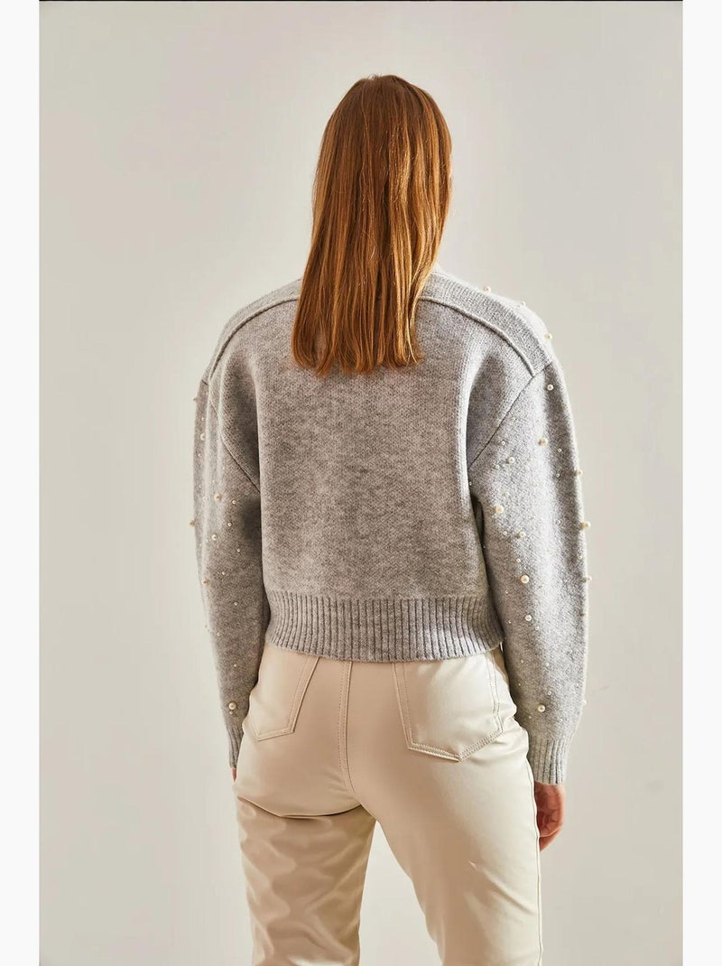Gilet court zippé orné de perles lucci Gris - Kiabi