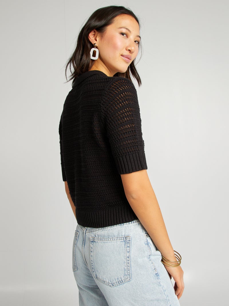 Gilet crochet à manches courtes noir - Kiabi