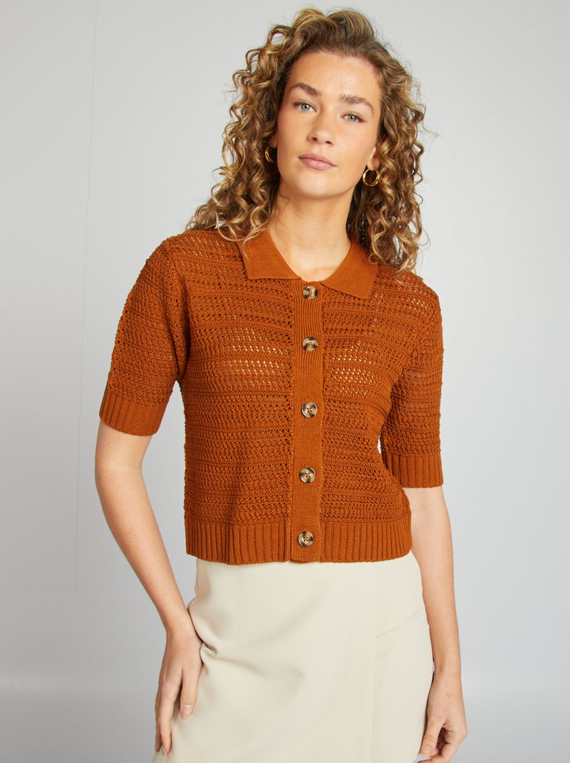 Gilet crochet à manches courtes ORANGE - Kiabi