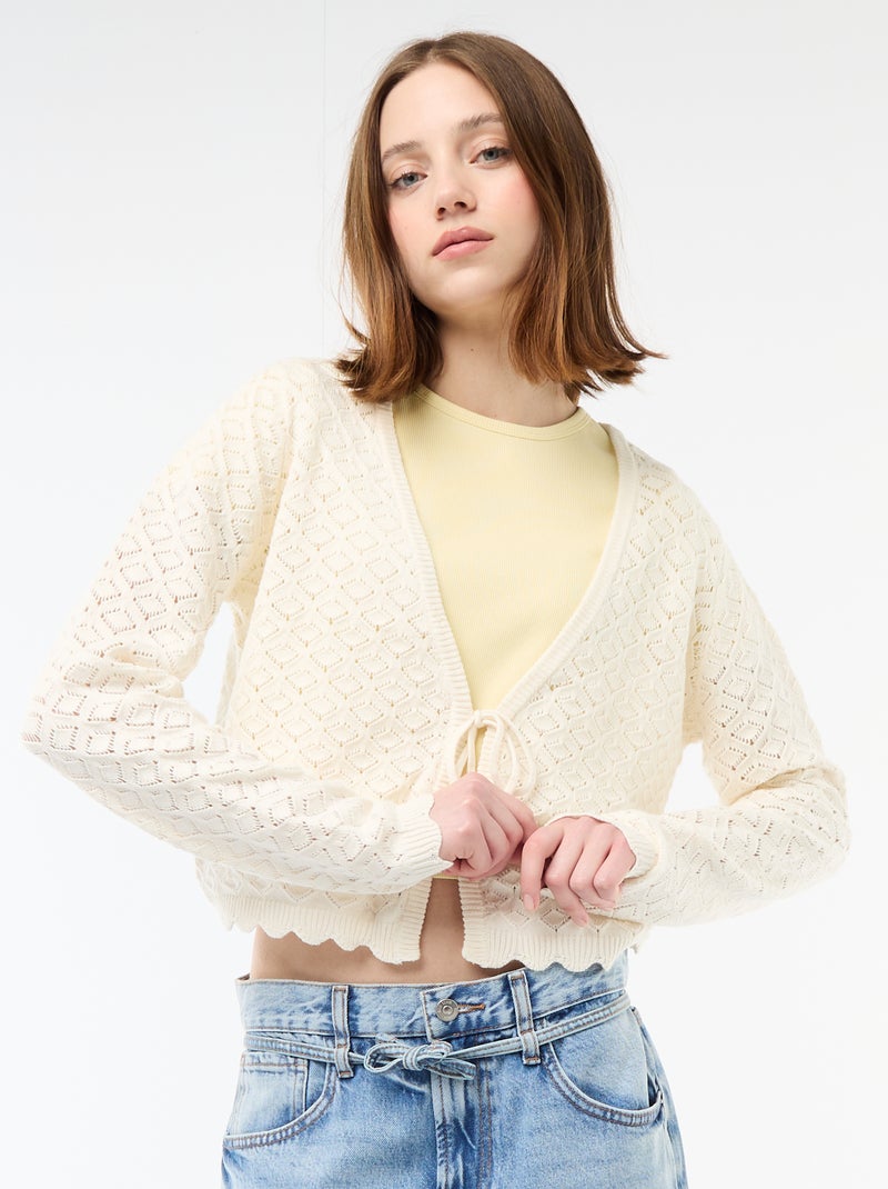 Gilet crochet à nouer festonné Beige - Kiabi