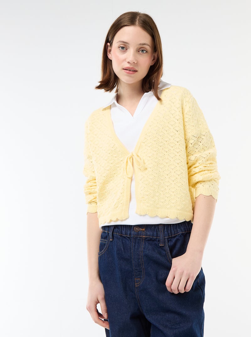 Gilet crochet à nouer festonné Jaune - Kiabi