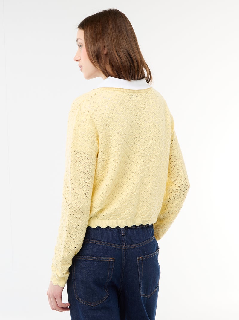 Gilet crochet à nouer festonné Jaune - Kiabi