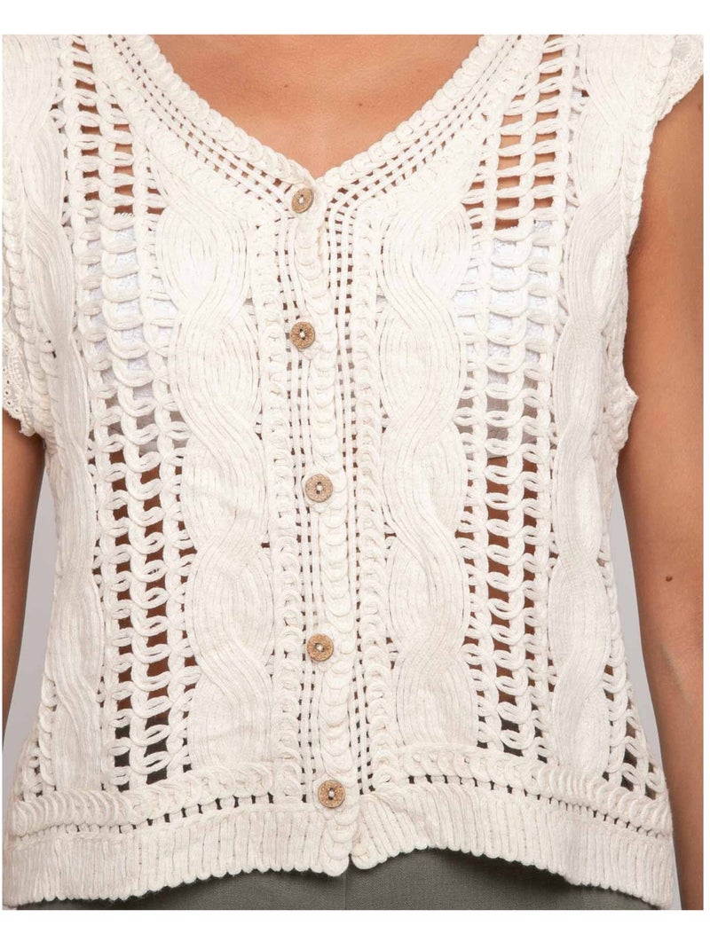 Gilet crochet sans manches KLARINE Ecru - Kiabi