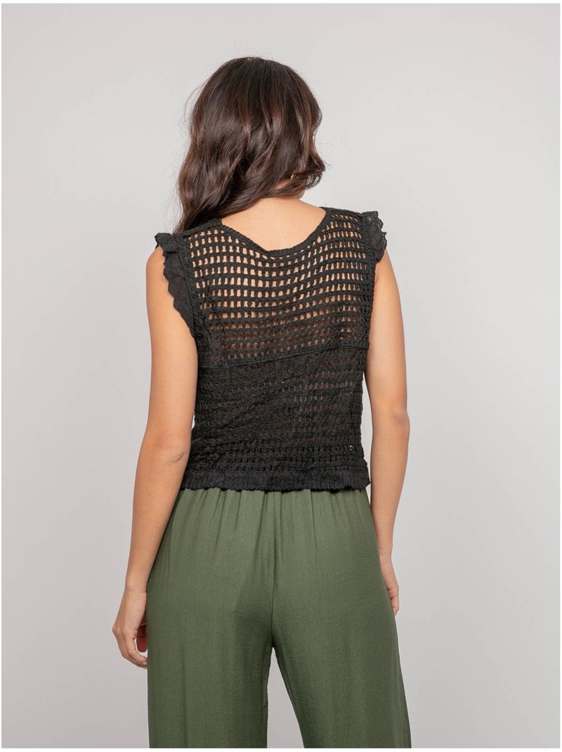 Gilet crochet sans manches KLARINE Noir - Kiabi