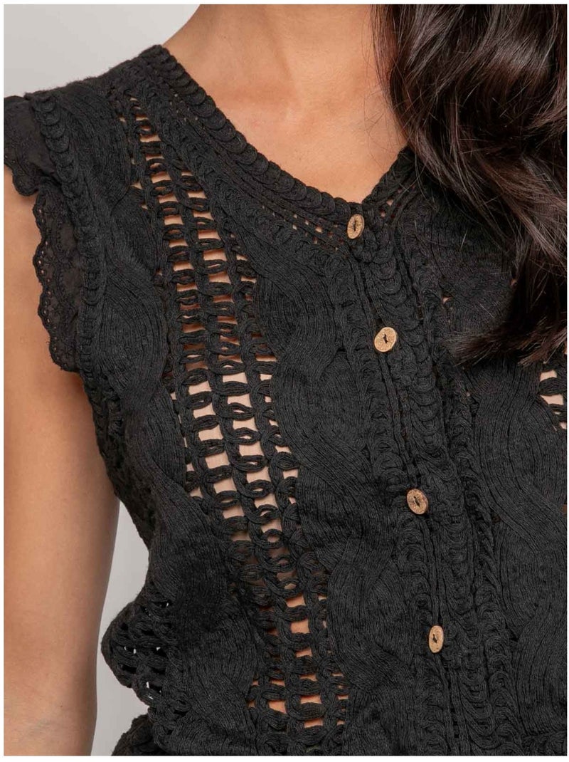 Gilet crochet sans manches KLARINE Noir - Kiabi