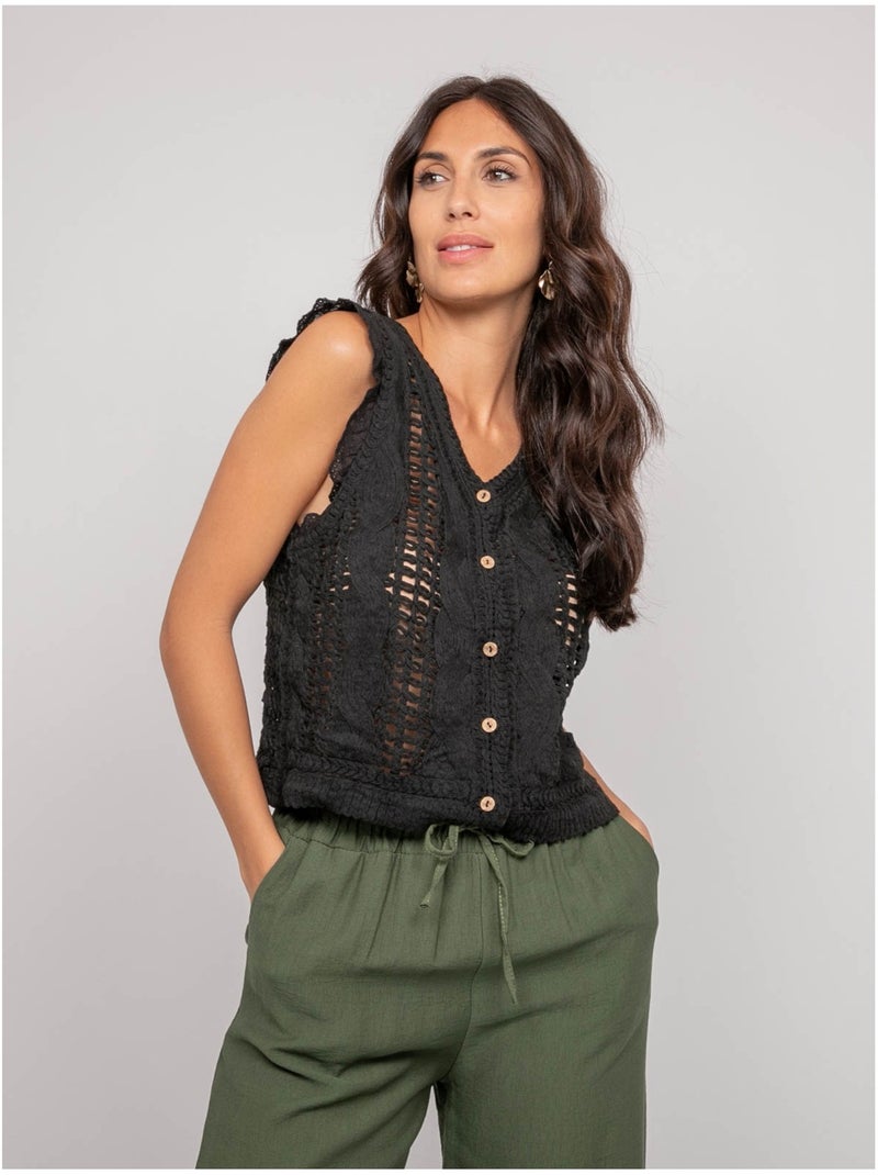 Gilet crochet sans manches KLARINE Noir - Kiabi