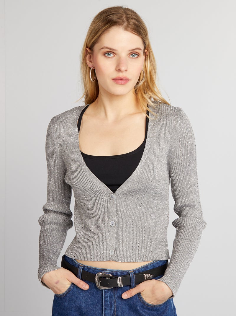 Gilet crop top maille brillante Gris - Kiabi