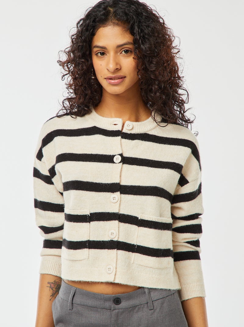 Gilet cropped en maille Blanc rayé - Kiabi