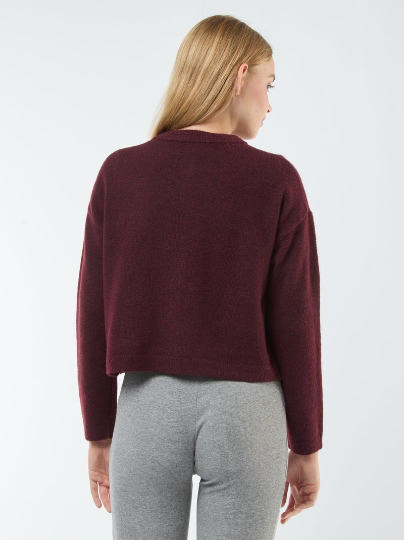 Gilet cropped en maille Bordeaux - Kiabi