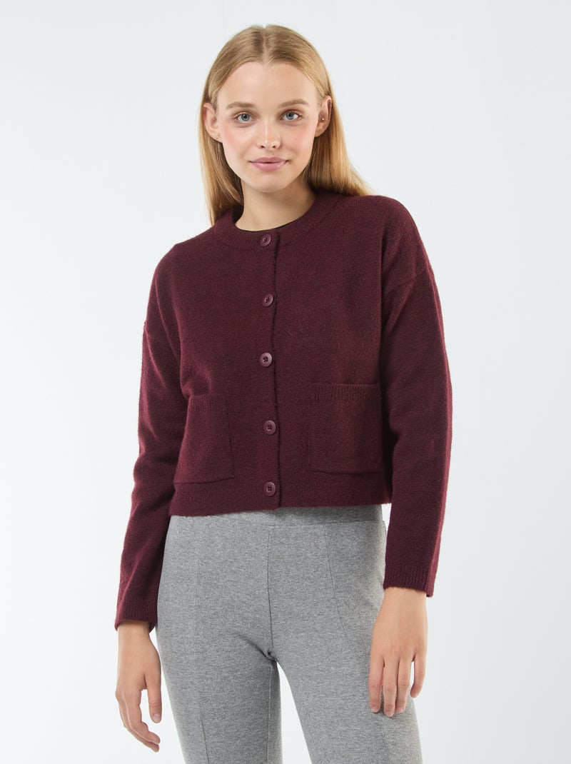 Gilet cropped en maille Bordeaux - Kiabi